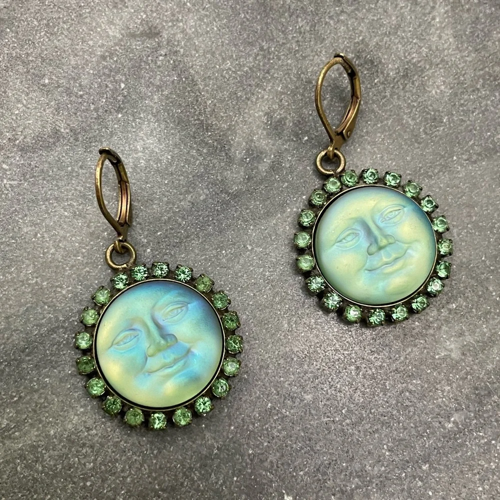 Kirks Folly Blue Moon Earrings with Green Accents